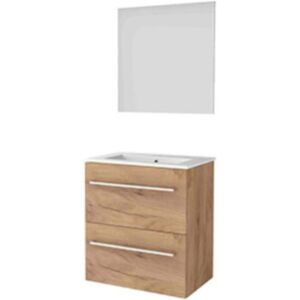 Basic Line Basic-Line Ultimate 39 Badkamermeubelset - Ondiep - 60 x 39 cm - Greeploos - 2 Lades - Keramische Wastafel - 1 Kraangat - Spiegel met Indirecte LED Verlichting - Whisky Oak Basic Line Basic-Line Ultimate 39 Badkamermeubelset - Ondiep - 60 x 39 cm - Greeploos - 2 Lades - Keramische Wastafel - 1 Kraangat - Spiegel met Indirecte LED Verlichting - Whisky Oak