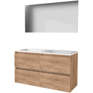 Basic Line Basic-Line Ultimate 46 Badkamermeubelset - 120 x 46 cm - Greeploos - 4 Lades - Acryl Wastafel - 2 Kraangaten - Spiegel met Indirecte LED Verlichting - Whisky Oak Basic Line Basic-Line Ultimate 46 Badkamermeubelset - 120 x 46 cm - Greeploos - 4 Lades - Acryl Wastafel - 2 Kraangaten - Spiegel met Indirecte LED Verlichting - Whisky Oak