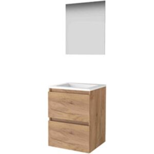 Basic Line Basic-Line Ultimate 46 Badkamermeubelset - 50 x 46 cm - Greeploos - 2 Lades - Acryl Wastafel - Zonder Kraangat - Spiegel met Indirecte LED Verlichting - Whisky Oak Basic Line Basic-Line Ultimate 46 Badkamermeubelset - 50 x 46 cm - Greeploos - 2 Lades - Acryl Wastafel - Zonder Kraangat - Spiegel met Indirecte LED Verlichting - Whisky Oak