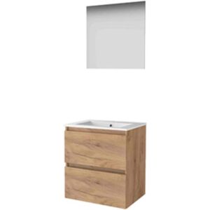 Basic Line Basic-Line Ultimate 46 Badkamermeubelset - 60 x 46 cm - Greeploos - 2 Lades - Keramische Wastafel - 1 Kraangat - Spiegel met Indirecte LED Verlichting - Whisky Oak Basic Line Basic-Line Ultimate 46 Badkamermeubelset - 60 x 46 cm - Greeploos - 2 Lades - Keramische Wastafel - 1 Kraangat - Spiegel met Indirecte LED Verlichting - Whisky Oak