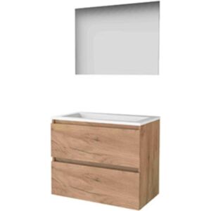 Basic Line Basic-Line Ultimate 46 Badkamermeubelset - 80 x 46 cm - Greeploos - 2 Lades - Acryl Wastafel - Zonder Kraangat - Spiegel met Indirecte LED Verlichting - Whisky Oak Basic Line Basic-Line Ultimate 46 Badkamermeubelset - 80 x 46 cm - Greeploos - 2 Lades - Acryl Wastafel - Zonder Kraangat - Spiegel met Indirecte LED Verlichting - Whisky Oak