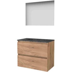Basic Line Basic-Line Ultimate 46 Badkamermeubelset - 80 x 46 cm - Greeploos - 2 Lades - Hardstenen Wastafel - Zonder Kraangat - Spiegel met Indirecte LED Verlichting - Whisky Oak Basic Line Basic-Line Ultimate 46 Badkamermeubelset - 80 x 46 cm - Greeploos - 2 Lades - Hardstenen Wastafel - Zonder Kraangat - Spiegel met Indirecte LED Verlichting - Whisky Oak
