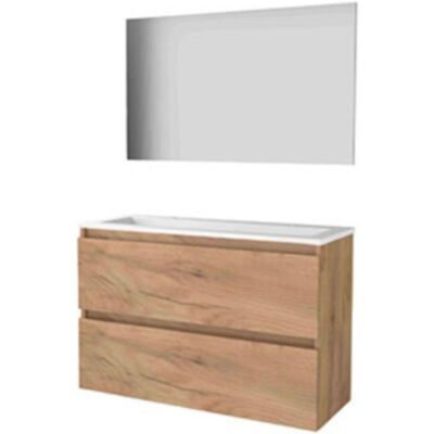 Basic Line Basic-Line Basic 39 Badkamermeubelset - Ondiep - 100 x 39 cm - Greeploos - 2 Lades - Acryl Wastafel - 2 Kraangaten - Spiegel - Whisky Oak Basic Line Basic-Line Basic 39 Badkamermeubelset - Ondiep - 100 x 39 cm - Greeploos - 2 Lades - Acryl Wastafel - 2 Kraangaten - Spiegel - Whisky Oak