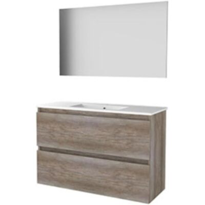 Basic Line Basic-Line Basic 39 Badkamermeubelset - Ondiep - 100 x 39 cm - Greeploos - 2 Lades - Keramische Wastafel - 1 Kraangat - Spiegel - Scotch Oak Basic Line Basic-Line Basic 39 Badkamermeubelset - Ondiep - 100 x 39 cm - Greeploos - 2 Lades - Keramische Wastafel - 1 Kraangat - Spiegel - Scotch Oak
