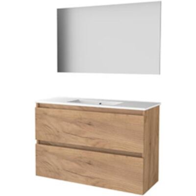 Basic Line Basic-Line Basic 39 Badkamermeubelset - Ondiep - 100 x 39 cm - Greeploos - 2 Lades - Keramische Wastafel - 1 Kraangat - Spiegel - Whisky Oak Basic Line Basic-Line Basic 39 Badkamermeubelset - Ondiep - 100 x 39 cm - Greeploos - 2 Lades - Keramische Wastafel - 1 Kraangat - Spiegel - Whisky Oak