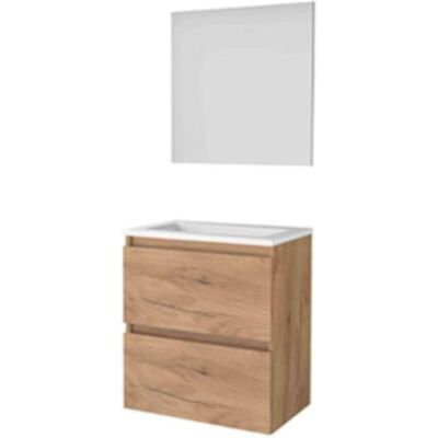 Basic Line Basic-Line Basic 39 Badkamermeubelset - Ondiep - 60 x 39 cm - Greeploos - 2 Lades - Acryl Wastafel - Zonder Kraangat - Spiegel - Whisky Oak Basic Line Basic-Line Basic 39 Badkamermeubelset - Ondiep - 60 x 39 cm - Greeploos - 2 Lades - Acryl Wastafel - Zonder Kraangat - Spiegel - Whisky Oak