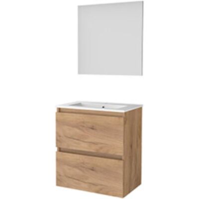 Basic Line Basic-Line Basic 39 Badkamermeubelset - Ondiep - 60 x 39 cm - Greeploos - 2 Lades - Keramische Wastafel - 1 Kraangat - Spiegel - Whisky Oak Basic Line Basic-Line Basic 39 Badkamermeubelset - Ondiep - 60 x 39 cm - Greeploos - 2 Lades - Keramische Wastafel - 1 Kraangat - Spiegel - Whisky Oak