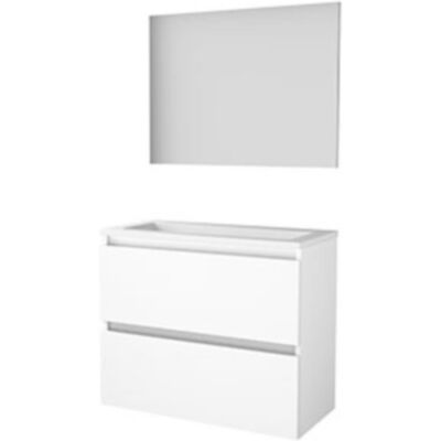 Basic Line Basic-Line Basic 39 Badkamermeubelset - Ondiep - 80 x 39 cm - Greeploos - 2 Lades - Keramische Wastafel - 1 Kraangat - Spiegel - Ice White Basic Line Basic-Line Basic 39 Badkamermeubelset - Ondiep - 80 x 39 cm - Greeploos - 2 Lades - Keramische Wastafel - 1 Kraangat - Spiegel - Ice White