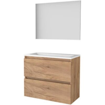 Basic Line Basic-Line Basic 39 Badkamermeubelset - Ondiep - 80 x 39 cm - Greeploos - 2 Lades - Keramische Wastafel - 1 Kraangat - Spiegel - Whisky Oak Basic Line Basic-Line Basic 39 Badkamermeubelset - Ondiep - 80 x 39 cm - Greeploos - 2 Lades - Keramische Wastafel - 1 Kraangat - Spiegel - Whisky Oak