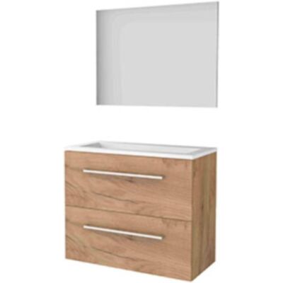 Basic Line Basic-Line Basic 39 Badkamermeubelset - Ondiep - 80 x 39 cm - Met Grepen - 2 Lades - Acryl Wastafel - Zonder Kraangat - Spiegel - Whisky Oak Basic Line Basic-Line Basic 39 Badkamermeubelset - Ondiep - 80 x 39 cm - Met Grepen - 2 Lades - Acryl Wastafel - Zonder Kraangat - Spiegel - Whisky Oak