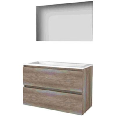 Basic Line Basic-Line Basic 46 Badkamermeubelset - 100 x 46 cm - Greeploos - 2 Lades - Acryl Wastafel - 2 Kraangaten - Spiegel - Scotch Oak Basic Line Basic-Line Basic 46 Badkamermeubelset - 100 x 46 cm - Greeploos - 2 Lades - Acryl Wastafel - 2 Kraangaten - Spiegel - Scotch Oak