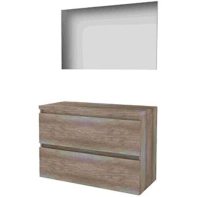 Basic Line Basic-Line Basic 46 Badkamermeubelset - 100 x 46 cm - Greeploos - 2 Lades - Wastafelblad - Spiegel - Scotch Oak Basic Line Basic-Line Basic 46 Badkamermeubelset - 100 x 46 cm - Greeploos - 2 Lades - Wastafelblad - Spiegel - Scotch Oak