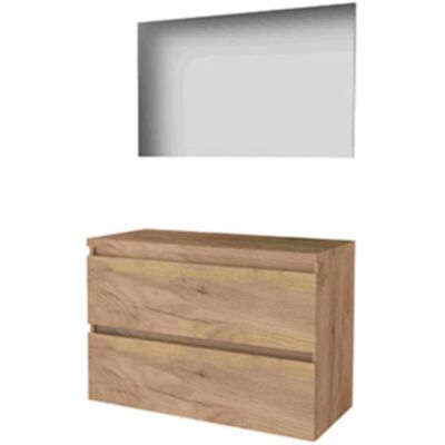 Basic Line Basic-Line Basic 46 Badkamermeubelset - 100 x 46 cm - Greeploos - 2 Lades - Wastafelblad - Spiegel - Whisky Oak Basic Line Basic-Line Basic 46 Badkamermeubelset - 100 x 46 cm - Greeploos - 2 Lades - Wastafelblad - Spiegel - Whisky Oak