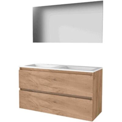 Basic Line Basic-Line Basic 46 Badkamermeubelset - 120 x 46 cm - Greeploos - 2 Lades - Acryl Wastafel - 2 Kraangaten - Spiegel - Whisky Oak Basic Line Basic-Line Basic 46 Badkamermeubelset - 120 x 46 cm - Greeploos - 2 Lades - Acryl Wastafel - 2 Kraangaten - Spiegel - Whisky Oak