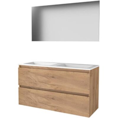 Basic Line Basic-Line Basic 46 Badkamermeubelset - 120 x 46 cm - Greeploos - 2 Lades - Acryl Wastafel - Zonder Kraangat - Spiegel - Whisky Oak Basic Line Basic-Line Basic 46 Badkamermeubelset - 120 x 46 cm - Greeploos - 2 Lades - Acryl Wastafel - Zonder Kraangat - Spiegel - Whisky Oak