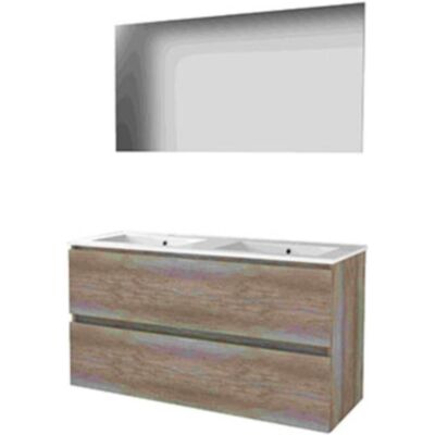 Basic Line Basic-Line Basic 46 Badkamermeubelset - 120 x 46 cm - Greeploos - 2 Lades - Keramische Wastafel - 2 Kraangaten - Spiegel - Scotch Oak Basic Line Basic-Line Basic 46 Badkamermeubelset - 120 x 46 cm - Greeploos - 2 Lades - Keramische Wastafel - 2 Kraangaten - Spiegel - Scotch Oak