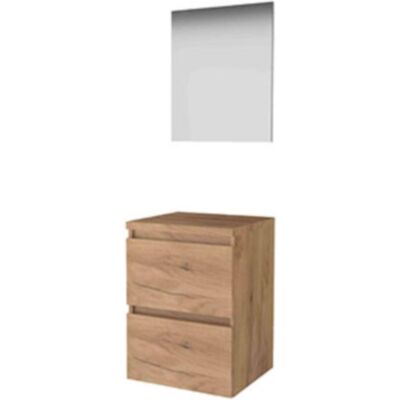 Basic Line Basic-Line Basic 46 Badkamermeubelset - 50 x 46 cm - Greeploos - 2 Lades - Wastafelblad - Spiegel - Whisky Oak Basic Line Basic-Line Basic 46 Badkamermeubelset - 50 x 46 cm - Greeploos - 2 Lades - Wastafelblad - Spiegel - Whisky Oak
