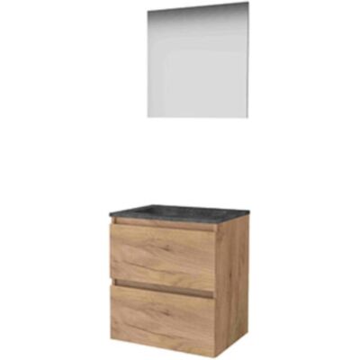 Basic Line Basic-Line Basic 46 Badkamermeubelset - 60 x 46 cm - Greeploos - 2 Lades - Hardstenen Wastafel - Zonder Kraangat - Spiegel - Whisky Oak Basic Line Basic-Line Basic 46 Badkamermeubelset - 60 x 46 cm - Greeploos - 2 Lades - Hardstenen Wastafel - Zonder Kraangat - Spiegel - Whisky Oak