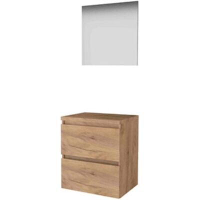 Basic Line Basic-Line Basic 46 Badkamermeubelset - 60 x 46 cm - Greeploos - 2 Lades - Wastafelblad - Spiegel - Whisky Oak Basic Line Basic-Line Basic 46 Badkamermeubelset - 60 x 46 cm - Greeploos - 2 Lades - Wastafelblad - Spiegel - Whisky Oak