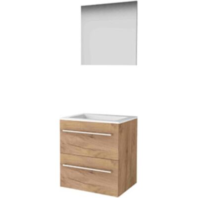 Basic Line Basic-Line Basic 46 Badkamermeubelset - 60 x 46 cm - Met Grepen - 2 Lades - Acryl Wastafel - 1 Kraangat - Spiegel - Whisky Oak Basic Line Basic-Line Basic 46 Badkamermeubelset - 60 x 46 cm - Met Grepen - 2 Lades - Acryl Wastafel - 1 Kraangat - Spiegel - Whisky Oak