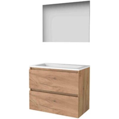 Basic Line Basic-Line Basic 46 Badkamermeubelset - 80 x 46 cm - Greeploos - 2 Lades - Acryl Wastafel - 1 Kraangat - Spiegel - Whisky Oak Basic Line Basic-Line Basic 46 Badkamermeubelset - 80 x 46 cm - Greeploos - 2 Lades - Acryl Wastafel - 1 Kraangat - Spiegel - Whisky Oak