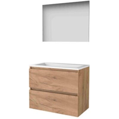 Basic Line Basic-Line Basic 46 Badkamermeubelset - 80 x 46 cm - Greeploos - 2 Lades - Acryl Wastafel - Zonder Kraangat - Spiegel - Whisky Oak Basic Line Basic-Line Basic 46 Badkamermeubelset - 80 x 46 cm - Greeploos - 2 Lades - Acryl Wastafel - Zonder Kraangat - Spiegel - Whisky Oak