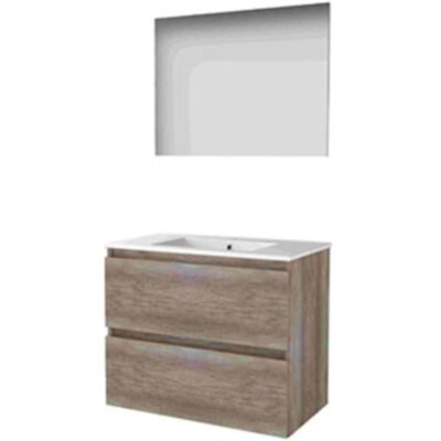 Basic Line Basic-Line Basic 46 Badkamermeubelset - 80 x 46 cm - Greeploos - 2 Lades - Keramische Wastafel - 1 Kraangat - Spiegel - Scotch Oak Basic Line Basic-Line Basic 46 Badkamermeubelset - 80 x 46 cm - Greeploos - 2 Lades - Keramische Wastafel - 1 Kraangat - Spiegel - Scotch Oak