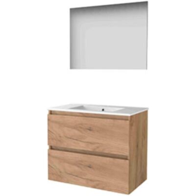Basic Line Basic-Line Basic 46 Badkamermeubelset - 80 x 46 cm - Greeploos - 2 Lades - Keramische Wastafel - 1 Kraangat - Spiegel - Whisky Oak Basic Line Basic-Line Basic 46 Badkamermeubelset - 80 x 46 cm - Greeploos - 2 Lades - Keramische Wastafel - 1 Kraangat - Spiegel - Whisky Oak