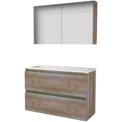 Basic Line Basic-Line Comfort 39 Badkamermeubelset - Ondiep - 100 x 39 cm - Greeploos - 2 Lades - Acryl Wastafel - 2 Kraangaten - Spiegelkast - Scotch Oak Basic Line Basic-Line Comfort 39 Badkamermeubelset - Ondiep - 100 x 39 cm - Greeploos - 2 Lades - Acryl Wastafel - 2 Kraangaten - Spiegelkast - Scotch Oak