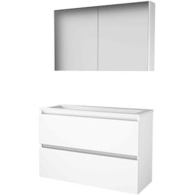 Basic Line Basic-Line Comfort 39 Badkamermeubelset - Ondiep - 100 x 39 cm - Greeploos - 2 Lades - Acryl Wastafel - Zonder Kraangat - Spiegelkast - Ice White Basic Line Basic-Line Comfort 39 Badkamermeubelset - Ondiep - 100 x 39 cm - Greeploos - 2 Lades - Acryl Wastafel - Zonder Kraangat - Spiegelkast - Ice White