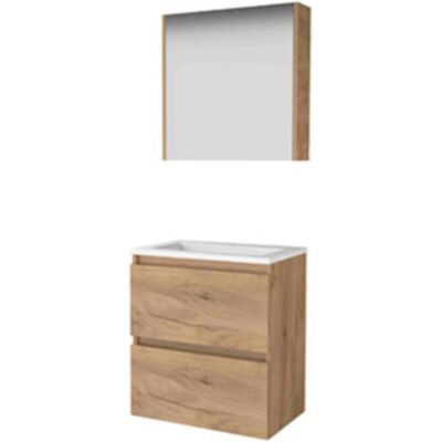 Basic Line Basic-Line Comfort 39 Badkamermeubelset - Ondiep - 60 x 39 cm - Greeploos - 2 Lades - Acryl Wastafel - 1 Kraangat - Spiegelkast - Whisky Oak Basic Line Basic-Line Comfort 39 Badkamermeubelset - Ondiep - 60 x 39 cm - Greeploos - 2 Lades - Acryl Wastafel - 1 Kraangat - Spiegelkast - Whisky Oak