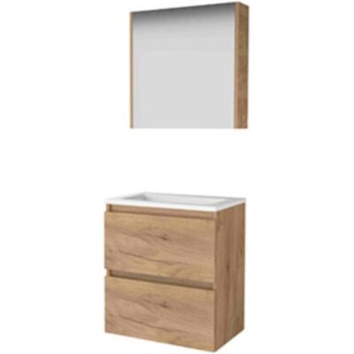 Basic Line Basic-Line Comfort 39 Badkamermeubelset - Ondiep - 60 x 39 cm - Greeploos - 2 Lades - Acryl Wastafel - Zonder Kraangat - Spiegelkast - Whisky Oak Basic Line Basic-Line Comfort 39 Badkamermeubelset - Ondiep - 60 x 39 cm - Greeploos - 2 Lades - Acryl Wastafel - Zonder Kraangat - Spiegelkast - Whisky Oak