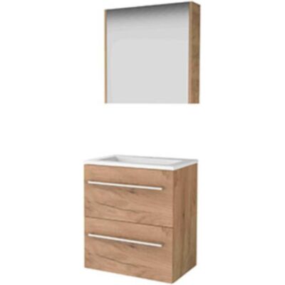 Basic Line Basic-Line Comfort 39 Badkamermeubelset - Ondiep - 60 x 39 cm - Met Grepen - 2 Lades - Acryl Wastafel - 1 Kraangat - Spiegelkast - Whisky Oak Basic Line Basic-Line Comfort 39 Badkamermeubelset - Ondiep - 60 x 39 cm - Met Grepen - 2 Lades - Acryl Wastafel - 1 Kraangat - Spiegelkast - Whisky Oak