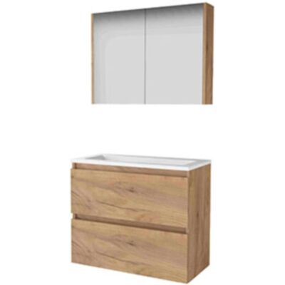 Basic Line Basic-Line Comfort 39 Badkamermeubelset - Ondiep - 80 x 39 cm - Greeploos - 2 Lades - Acryl Wastafel - Zonder Kraangat - Spiegelkast - Whisky Oak Basic Line Basic-Line Comfort 39 Badkamermeubelset - Ondiep - 80 x 39 cm - Greeploos - 2 Lades - Acryl Wastafel - Zonder Kraangat - Spiegelkast - Whisky Oak