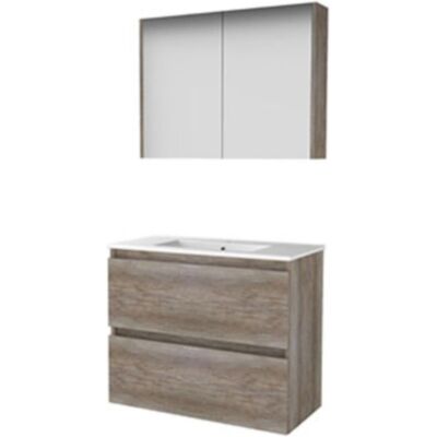 Basic Line Basic-Line Comfort 39 Badkamermeubelset - Ondiep - 80 x 39 cm - Greeploos - 2 Lades - Keramische Wastafel - 1 Kraangat - Spiegelkast - Scotch Oak Basic Line Basic-Line Comfort 39 Badkamermeubelset - Ondiep - 80 x 39 cm - Greeploos - 2 Lades - Keramische Wastafel - 1 Kraangat - Spiegelkast - Scotch Oak