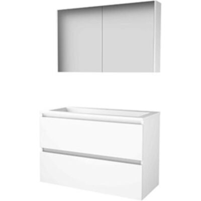 Basic Line Basic-Line Comfort 46 Badkamermeubelset - 100 x 46 cm - Greeploos - 2 Lades - Acryl Wastafel - 1 Kraangat - Spiegelkast - Ice White Basic Line Basic-Line Comfort 46 Badkamermeubelset - 100 x 46 cm - Greeploos - 2 Lades - Acryl Wastafel - 1 Kraangat - Spiegelkast - Ice White