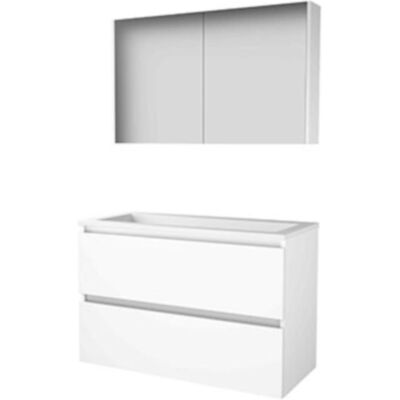 Basic Line Basic-Line Comfort 46 Badkamermeubelset - 100 x 46 cm - Greeploos - 2 Lades - Acryl Wastafel - Zonder Kraangat - Spiegelkast - Ice White Basic Line Basic-Line Comfort 46 Badkamermeubelset - 100 x 46 cm - Greeploos - 2 Lades - Acryl Wastafel - Zonder Kraangat - Spiegelkast - Ice White