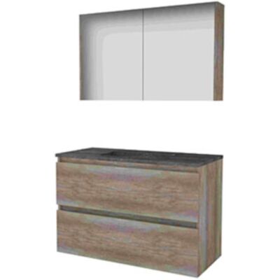Basic Line Basic-Line Comfort 46 Badkamermeubelset - 100 x 46 cm - Greeploos - 2 Lades - Hardstenen Wastafel - 1 Kraangat - Spiegelkast - Scotch Oak Basic Line Basic-Line Comfort 46 Badkamermeubelset - 100 x 46 cm - Greeploos - 2 Lades - Hardstenen Wastafel - 1 Kraangat - Spiegelkast - Scotch Oak