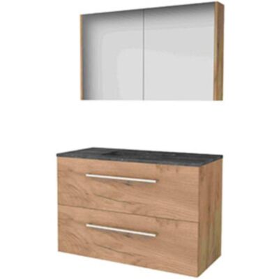 Basic Line Basic-Line Comfort 46 Badkamermeubelset - 100 x 46 cm - Met Grepen - 2 Lades - Hardstenen Wastafel - 1 Kraangat - Spiegelkast - Whisky Oak Basic Line Basic-Line Comfort 46 Badkamermeubelset - 100 x 46 cm - Met Grepen - 2 Lades - Hardstenen Wastafel - 1 Kraangat - Spiegelkast - Whisky Oak