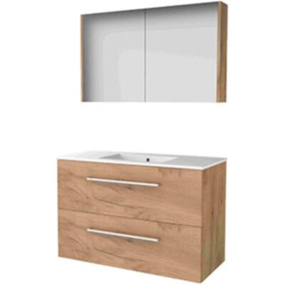 Basic Line Basic-Line Comfort 46 Badkamermeubelset - 100 x 46 cm - Met Grepen - 2 Lades - Keramische Wastafel - 1 Kraangat - Spiegelkast - Whisky Oak Basic Line Basic-Line Comfort 46 Badkamermeubelset - 100 x 46 cm - Met Grepen - 2 Lades - Keramische Wastafel - 1 Kraangat - Spiegelkast - Whisky Oak