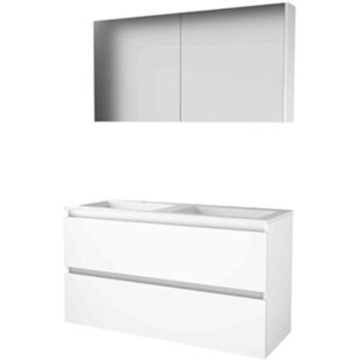 Basic Line Basic-Line Comfort 46 Badkamermeubelset - 120 x 46 cm - Greeploos - 2 Lades - Acryl Wastafel - 2 Kraangaten - Spiegelkast - Ice White Basic Line Basic-Line Comfort 46 Badkamermeubelset - 120 x 46 cm - Greeploos - 2 Lades - Acryl Wastafel - 2 Kraangaten - Spiegelkast - Ice White