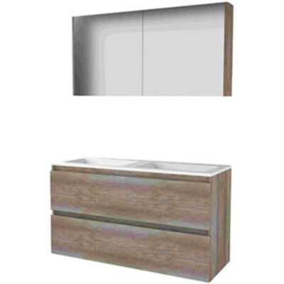 Basic Line Basic-Line Comfort 46 Badkamermeubelset - 120 x 46 cm - Greeploos - 2 Lades - Acryl Wastafel - 2 Kraangaten - Spiegelkast - Scotch Oak Basic Line Basic-Line Comfort 46 Badkamermeubelset - 120 x 46 cm - Greeploos - 2 Lades - Acryl Wastafel - 2 Kraangaten - Spiegelkast - Scotch Oak