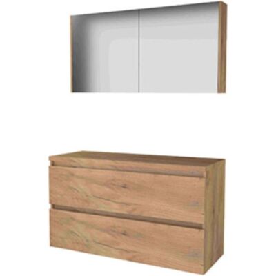 Basic Line Basic-Line Comfort 46 Badkamermeubelset - 120 x 46 cm - Greeploos - 2 Lades - Wastafelblad - Spiegelkast - Whisky Oak Basic Line Basic-Line Comfort 46 Badkamermeubelset - 120 x 46 cm - Greeploos - 2 Lades - Wastafelblad - Spiegelkast - Whisky Oak