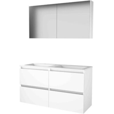 Basic Line Basic-Line Comfort 46 Badkamermeubelset - 120 x 46 cm - Greeploos - 4 Lades - Acryl Wastafel - 2 Kraangaten - Spiegelkast - Ice White Basic Line Basic-Line Comfort 46 Badkamermeubelset - 120 x 46 cm - Greeploos - 4 Lades - Acryl Wastafel - 2 Kraangaten - Spiegelkast - Ice White