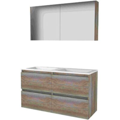 Basic Line Basic-Line Comfort 46 Badkamermeubelset - 120 x 46 cm - Greeploos - 4 Lades - Acryl Wastafel - 2 Kraangaten - Spiegelkast - Scotch Oak Basic Line Basic-Line Comfort 46 Badkamermeubelset - 120 x 46 cm - Greeploos - 4 Lades - Acryl Wastafel - 2 Kraangaten - Spiegelkast - Scotch Oak