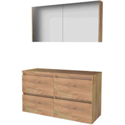 Basic Line Basic-Line Comfort 46 Badkamermeubelset - 120 x 46 cm - Greeploos - 4 Lades - Wastafelblad - Spiegelkast - Whisky Oak Basic Line Basic-Line Comfort 46 Badkamermeubelset - 120 x 46 cm - Greeploos - 4 Lades - Wastafelblad - Spiegelkast - Whisky Oak