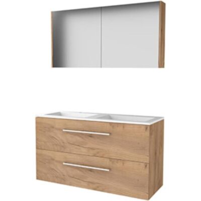 Basic Line Basic-Line Comfort 46 Badkamermeubelset - 120 x 46 cm - Met Grepen - 2 Lades - Acryl Wastafel - 2 Kraangaten - Spiegelkast - Whisky Oak Basic Line Basic-Line Comfort 46 Badkamermeubelset - 120 x 46 cm - Met Grepen - 2 Lades - Acryl Wastafel - 2 Kraangaten - Spiegelkast - Whisky Oak