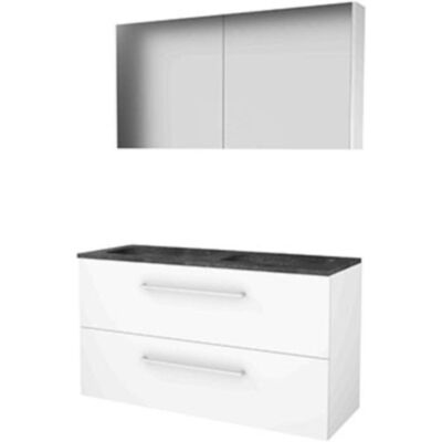Basic Line Basic-Line Comfort 46 Badkamermeubelset - 120 x 46 cm - Met Grepen - 2 Lades - Hardstenen Wastafel - 2 Kraangaten - Spiegelkast - Ice White Basic Line Basic-Line Comfort 46 Badkamermeubelset - 120 x 46 cm - Met Grepen - 2 Lades - Hardstenen Wastafel - 2 Kraangaten - Spiegelkast - Ice White