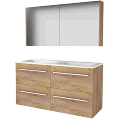Basic Line Basic-Line Comfort 46 Badkamermeubelset - 120 x 46 cm - Met Grepen - 4 Lades - Acryl Wastafel - 2 Kraangaten - Spiegelkast - Whisky Oak Basic Line Basic-Line Comfort 46 Badkamermeubelset - 120 x 46 cm - Met Grepen - 4 Lades - Acryl Wastafel - 2 Kraangaten - Spiegelkast - Whisky Oak