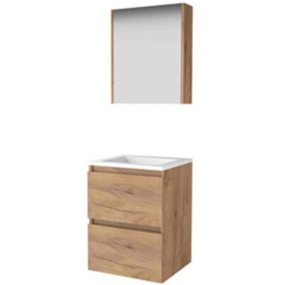 Basic Line Basic-Line Comfort 46 Badkamermeubelset - 50 x 46 cm - Greeploos - 2 Lades - Acryl Wastafel - 1 Kraangat - Spiegelkast - Whisky Oak Basic Line Basic-Line Comfort 46 Badkamermeubelset - 50 x 46 cm - Greeploos - 2 Lades - Acryl Wastafel - 1 Kraangat - Spiegelkast - Whisky Oak